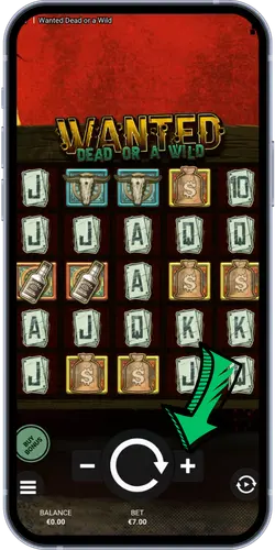 Wanted Dead or A Wild selecting bet size on mobile